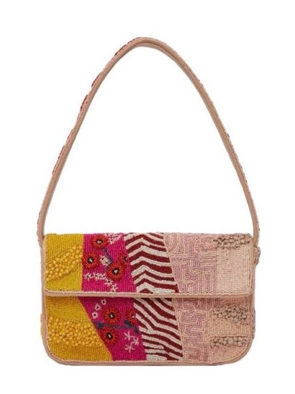 STAUD pink and yellow beaded bag